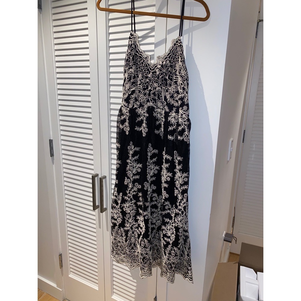 Express Black Dress with White Lace Overlay